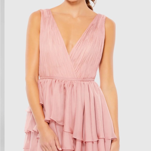 NWT leena for Mac Duggal High Low Tiered Gown with Built in Bodysuit Rose Pink - Picture 3 of 6